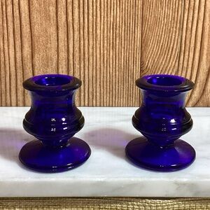 Vintage Small Cobalt Blue Candle Holders set of 2 2.5”